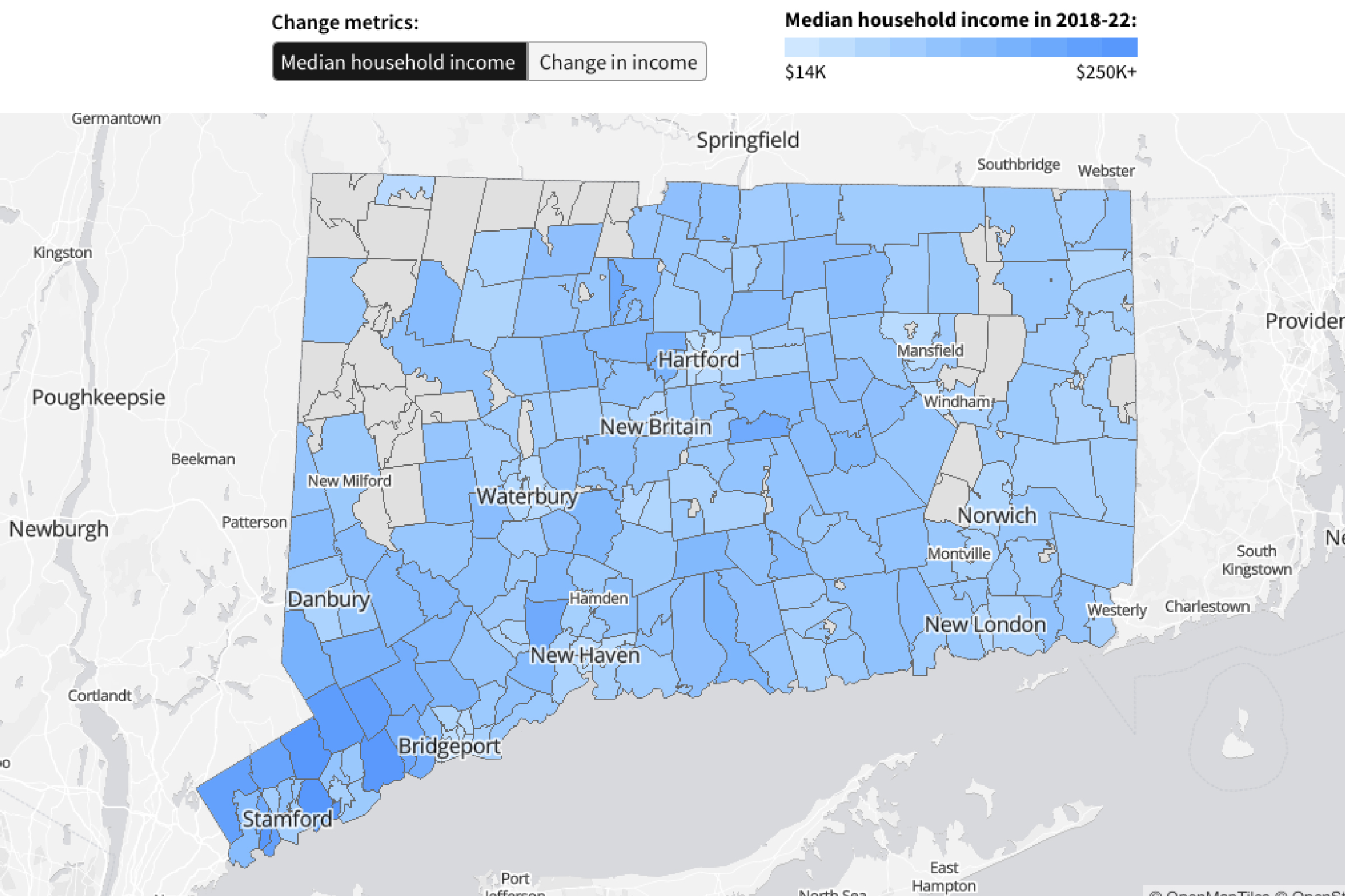 Map of CT median household income.